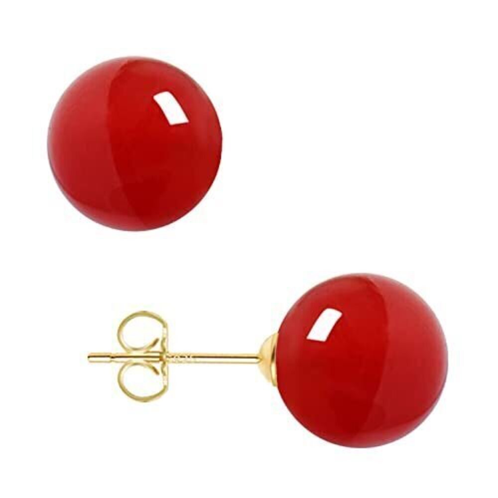 2341 Red Pearl Earrings 18K Gold Plated Sterling Silver Big Round Studs
